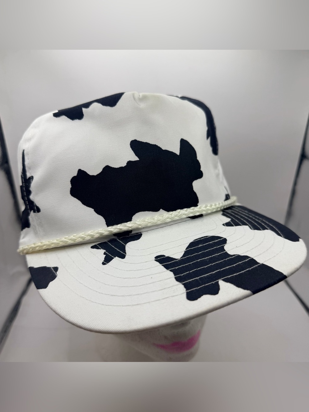 Vintage Cow AOP SnapBack Hat Nissun Cap Black & White Visor Rope Trucker Hat